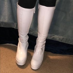 Women’s tall white 5” heel boots